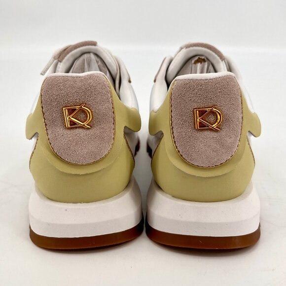 Donna Karan New York Binx Lace‑Up Sneaker Size 6M White Beige Gold Accent Retro - Picture 4 of 12